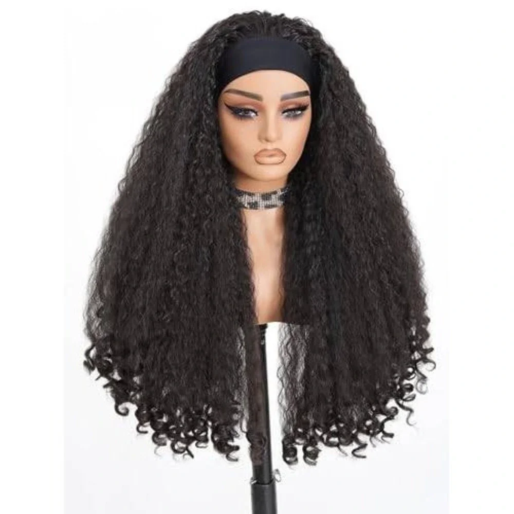 Long Black Curly Headband Wig‎ Deep Wave Synthetic Glueless Hair Extension